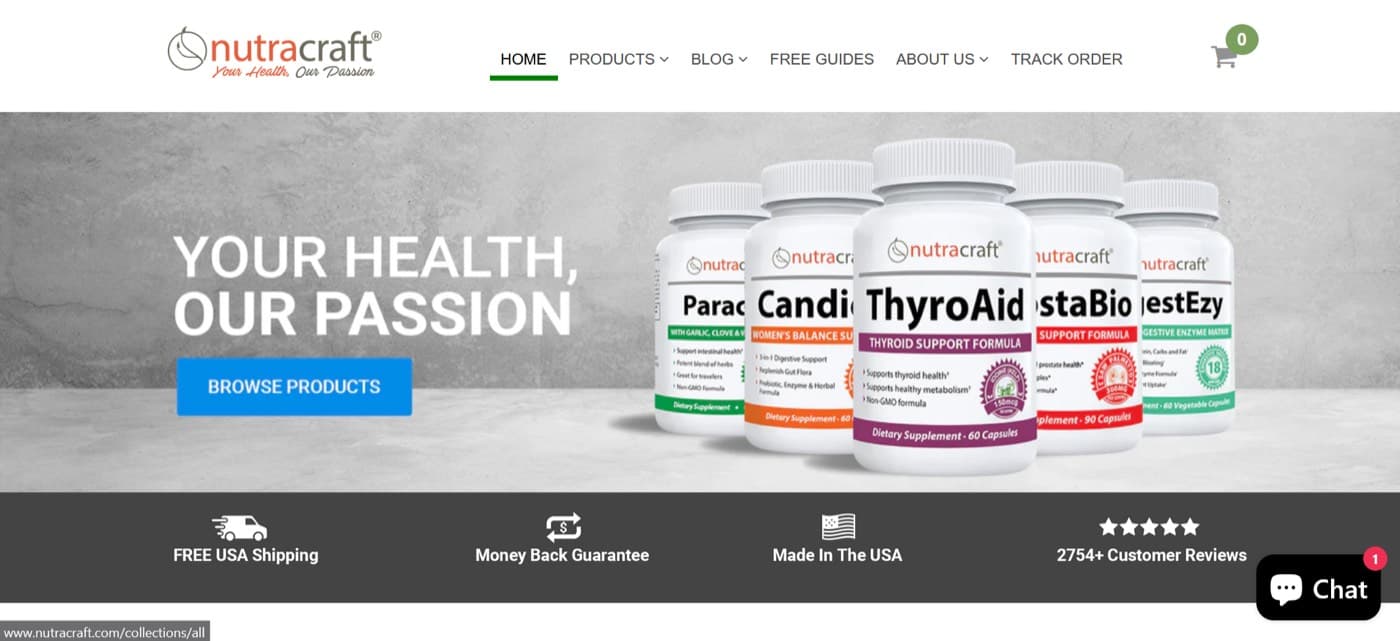 Nutracraft supplements storefront